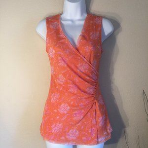 Piper & Sparrow raw hem mesh wrap top XS sleeveless apricot orange